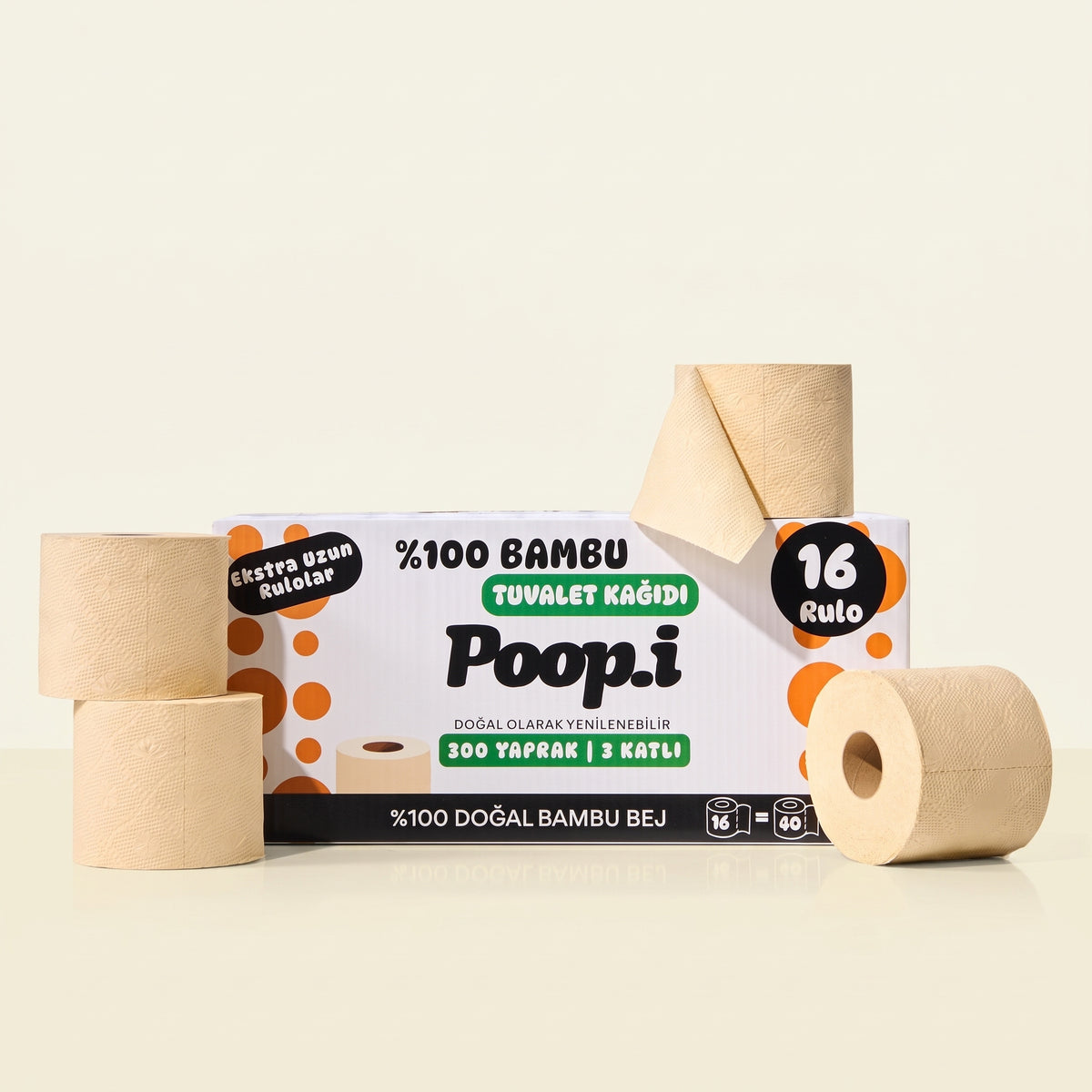 Ağartılmamış Bambu Beji "MEGA RULO" Naked '300 Yaprak'