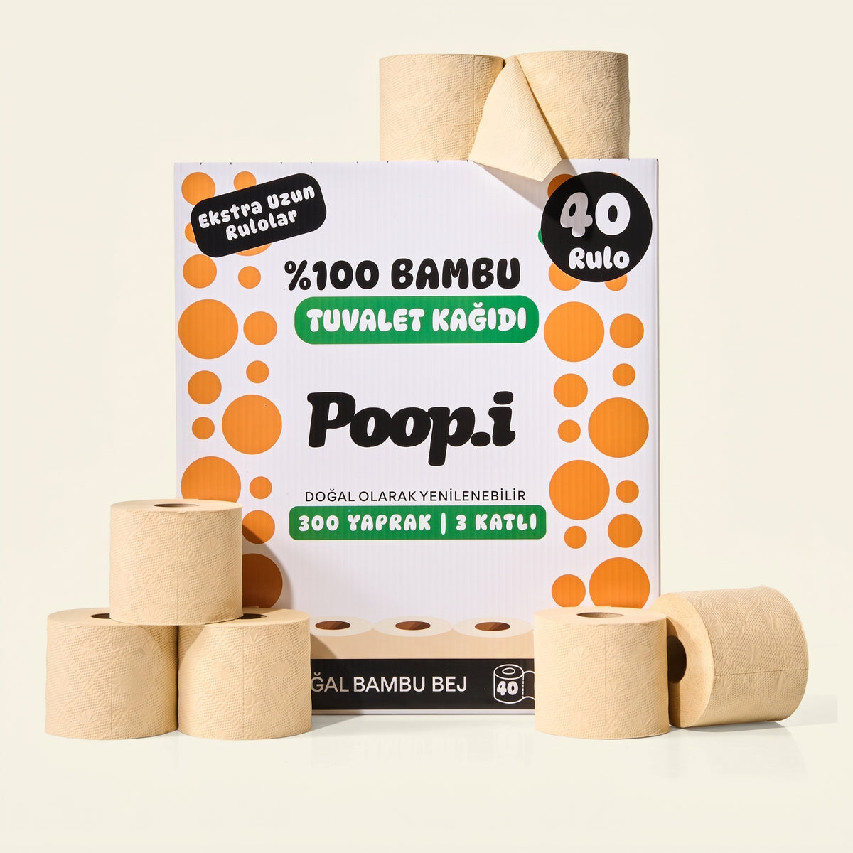 Ağartılmamış Bambu Beji "MEGA RULO" Naked '300 Yaprak'