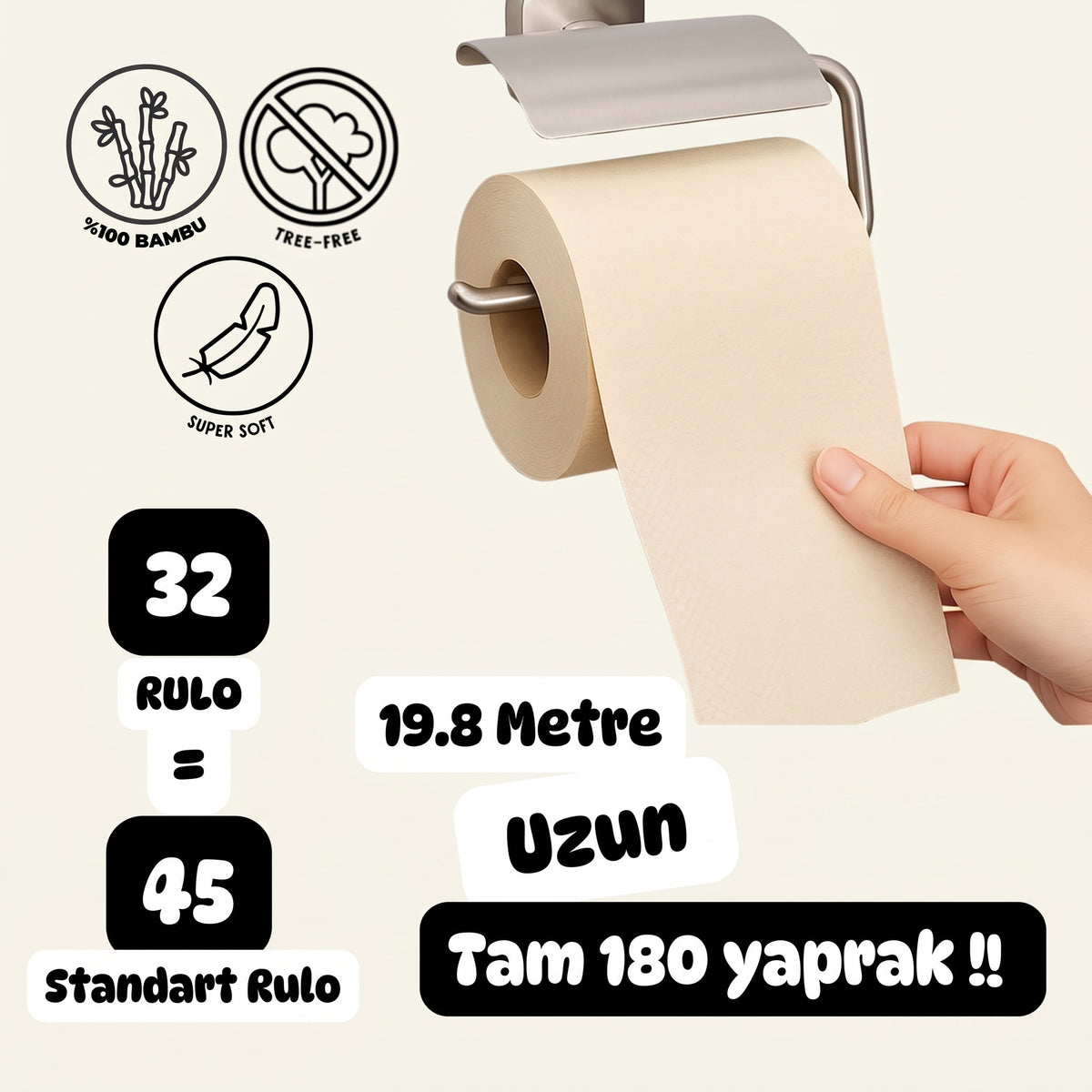 Ağartılmamış Bambu Beji "KLASİK RULO" Naked '190 Yaprak'