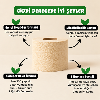Ağartılmamış Bambu Beji "MEGA RULO" Naked '300 Yaprak'