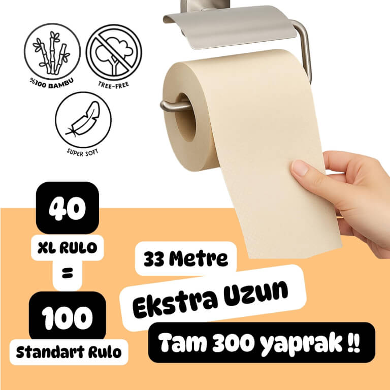 %100 Bambu Tuvalet Kağıdı | Doğal Bej Renk | Kimyasalsız & Sürdürülebilir
