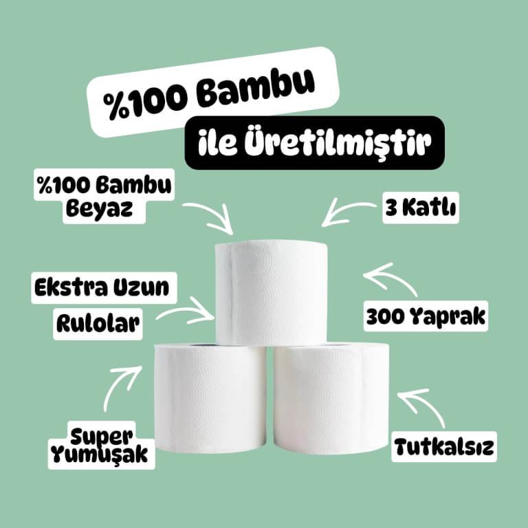 %100 Bambu Tuvalet Kağıdı | XL Rulo – 2,5× Daha Uzun | Naked Beyaz