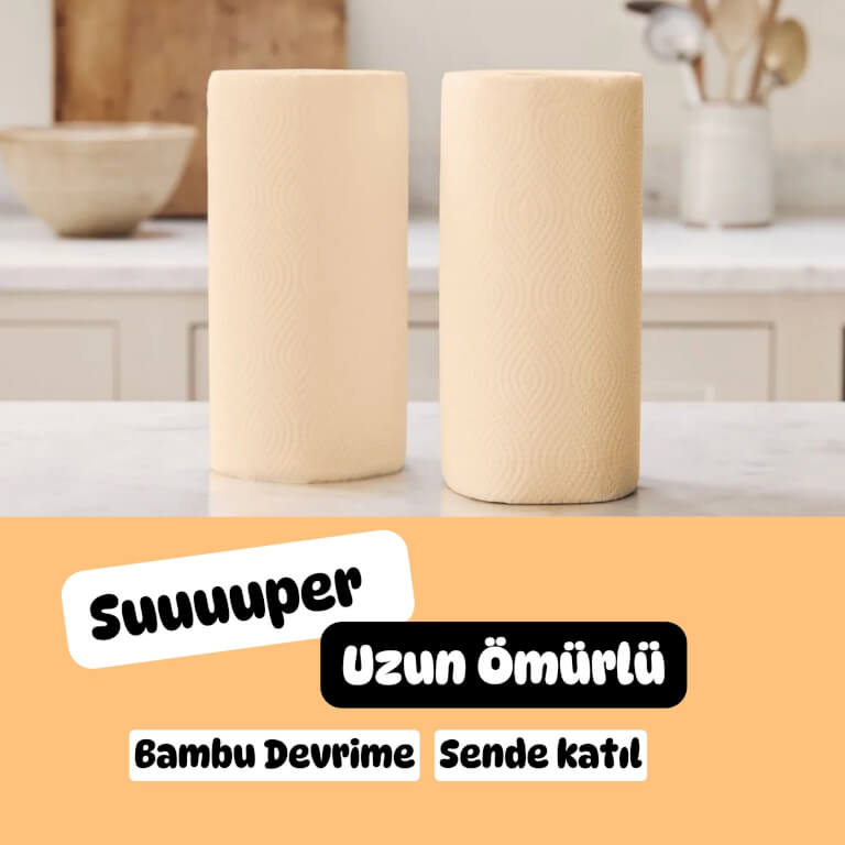 %100 Bambu Doğal bej Kağıt Havlu | Süper Emici & Güçlü – Poop.i