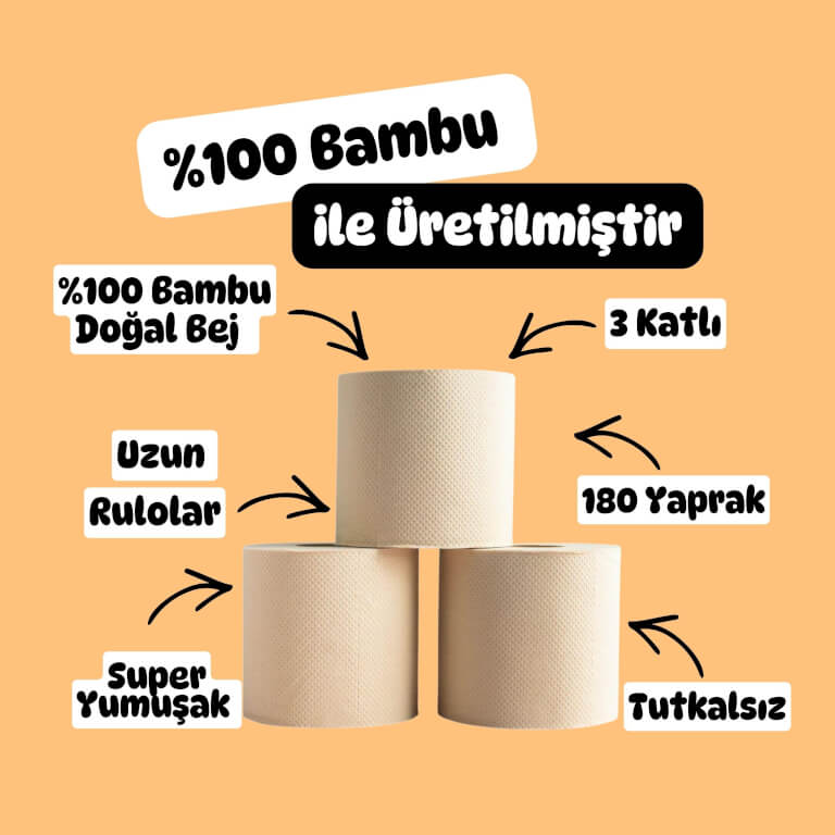 %100 Bambu Tuvalet Kağıdı | Doğal Bej Renk | Kimyasalsız & Sürdürülebilir