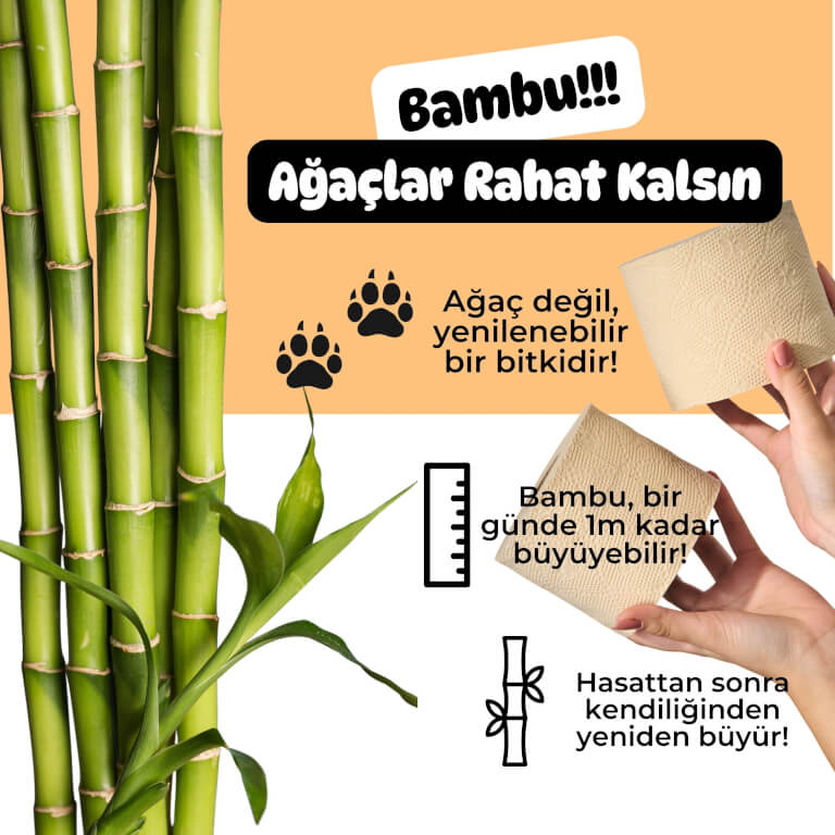 %100 Bambu Tuvalet Kağıdı | Doğal Bej Renk | Kimyasalsız & Sürdürülebilir