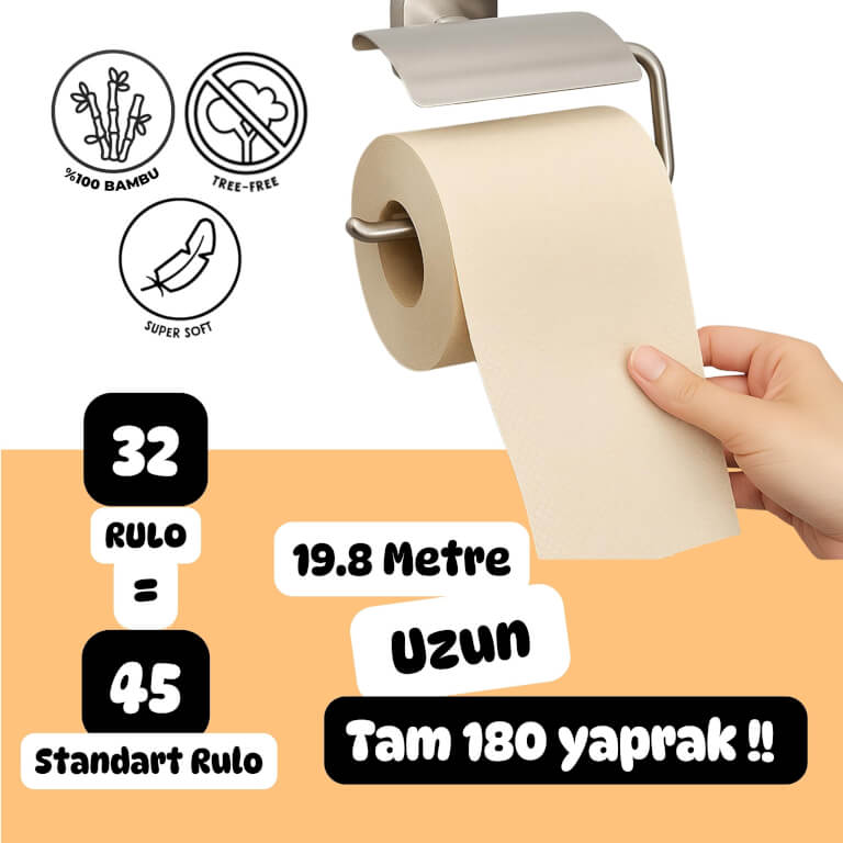 %100 Bambu Tuvalet Kağıdı | Doğal Bej Renk | Kimyasalsız & Sürdürülebilir