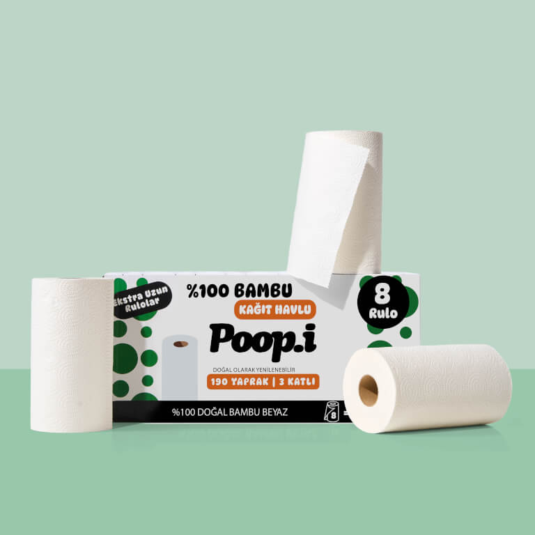 %100 Bambu Beyaz Kağıt Havlu | Süper Emici & Güçlü – Poop.i