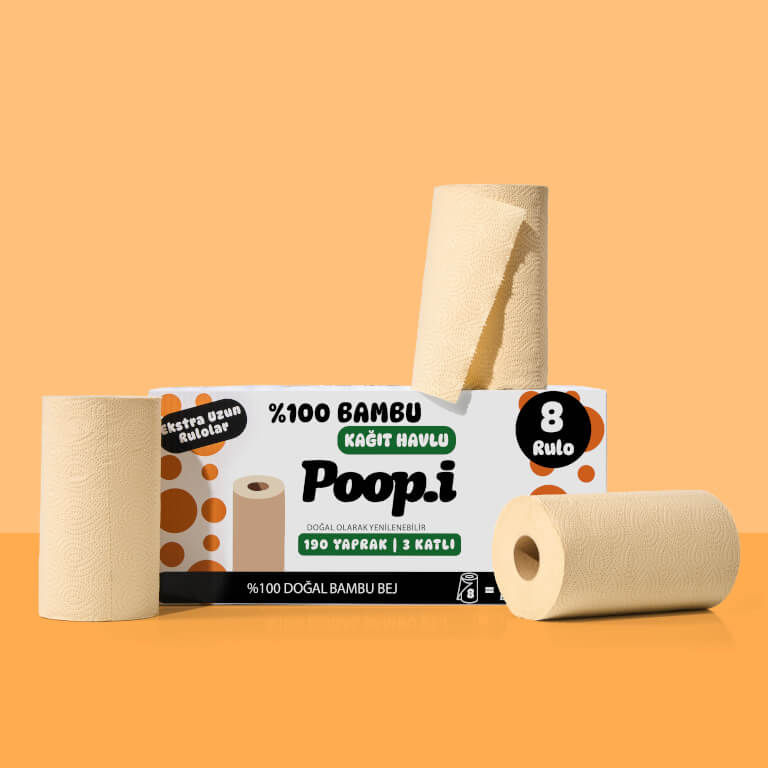 %100 Bambu Doğal bej Kağıt Havlu | Süper Emici & Güçlü – Poop.i