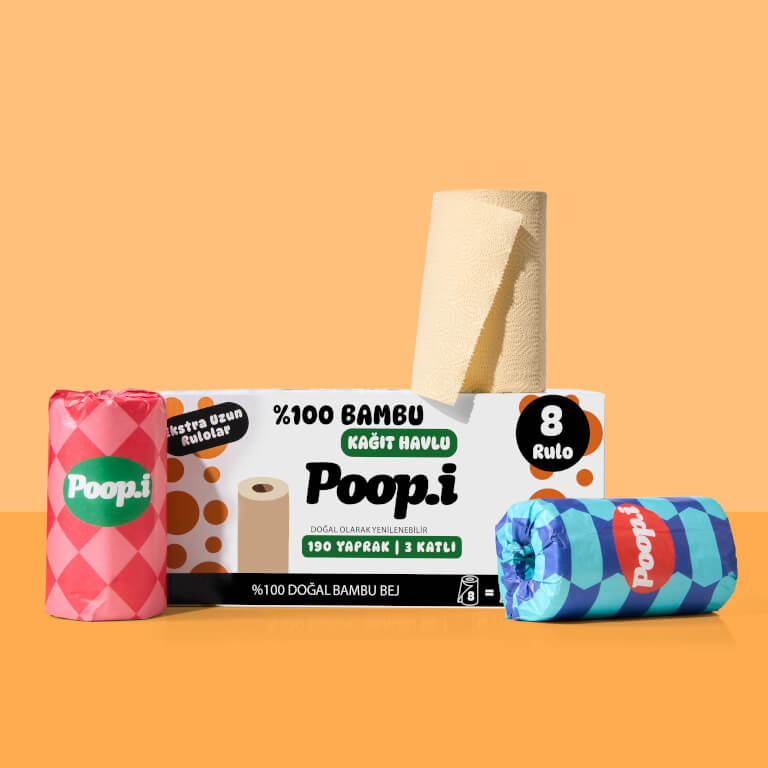 %100 Bambu Doğal bej Kağıt Havlu | Süper Emici & Güçlü – Poop.i