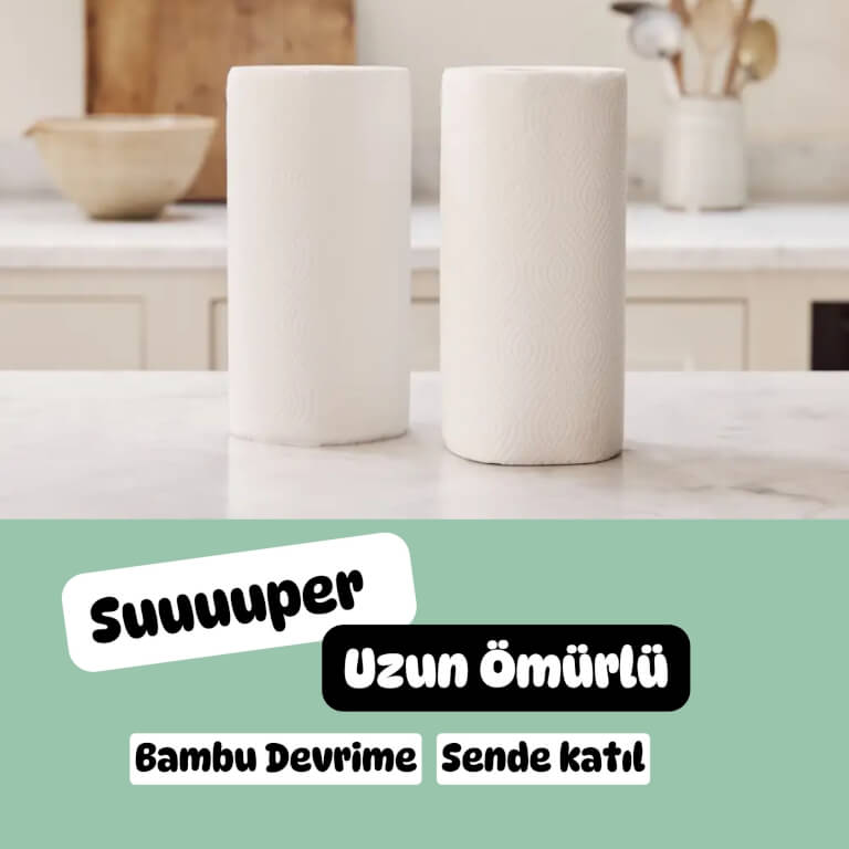 %100 Bambu Beyaz Kağıt Havlu | Süper Emici & Güçlü – Poop.i